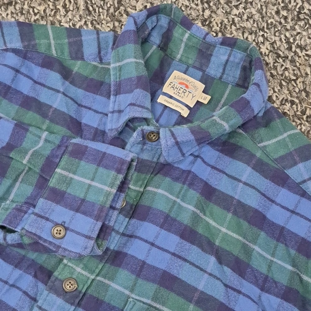 Faherty Button Up Shirt Mens Large Cotton Flannel Plaid Pocket Stretch Seaview